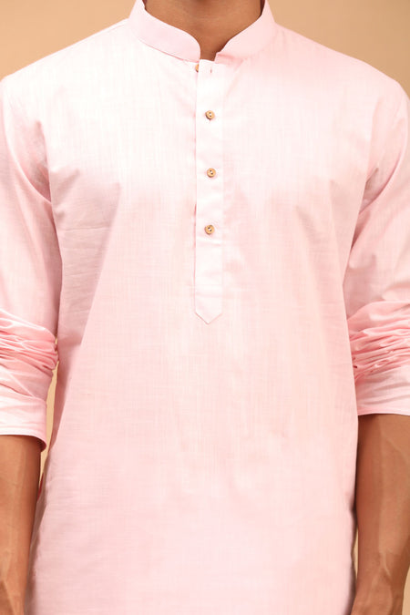 VASTRAMAY Pink Cotton Baap Beta Kurta Dhoti Set